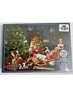 Christmas Puppies Holiday Dog Cobble Hill & Poster 500pc Complete Puzzle NEW